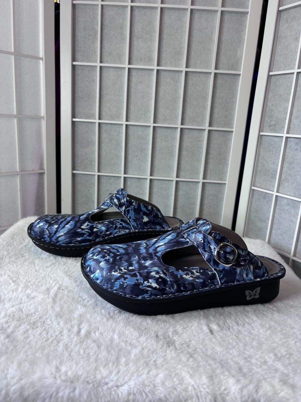 Blue Patterned Slip-On Clog Sandals - Alegria